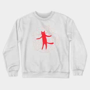 Red cat scratching some love hearts Crewneck Sweatshirt